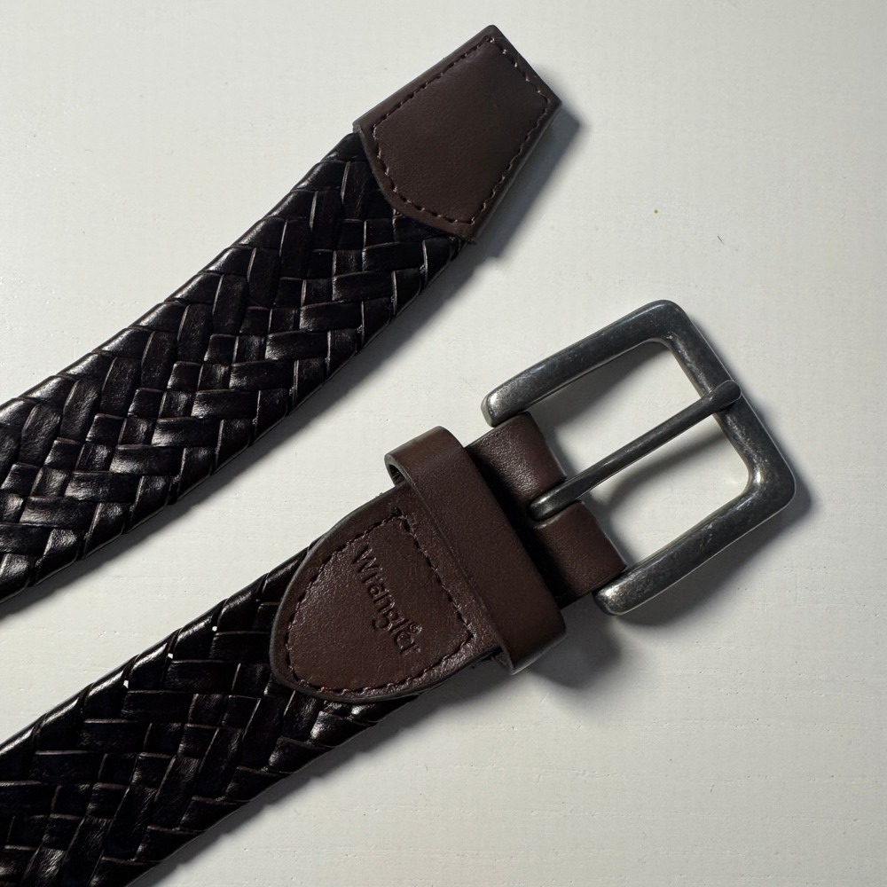 Wrangler Mens Dark Brown Braided Leather Belt Silver Buckle 50/125 Western
